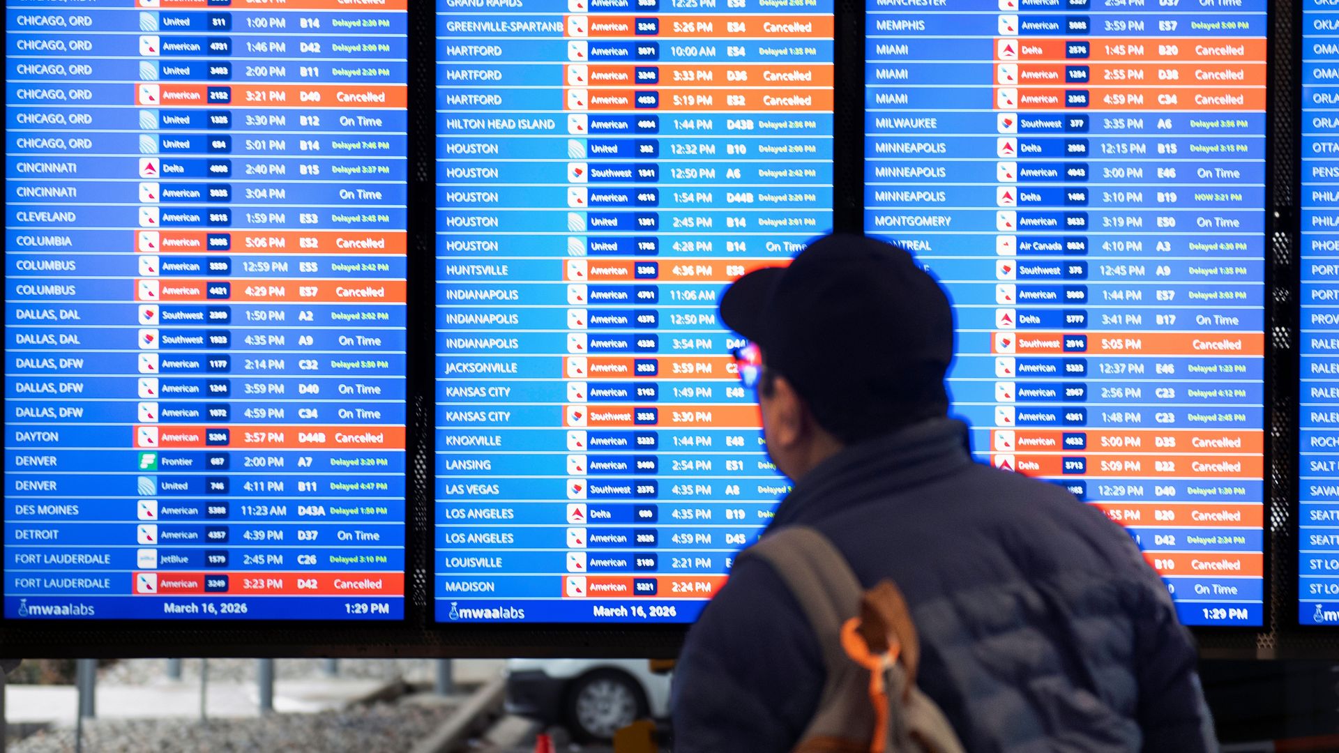 Thousands of US flights cancelled or delayed and several states under tornado watch